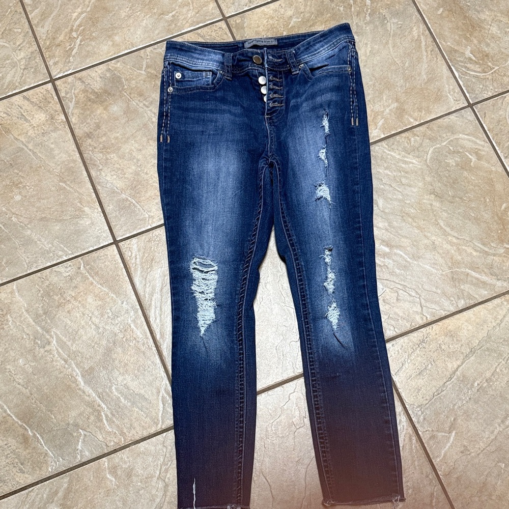 Forever 21 Dark Blue Distressed Skinny Jeans